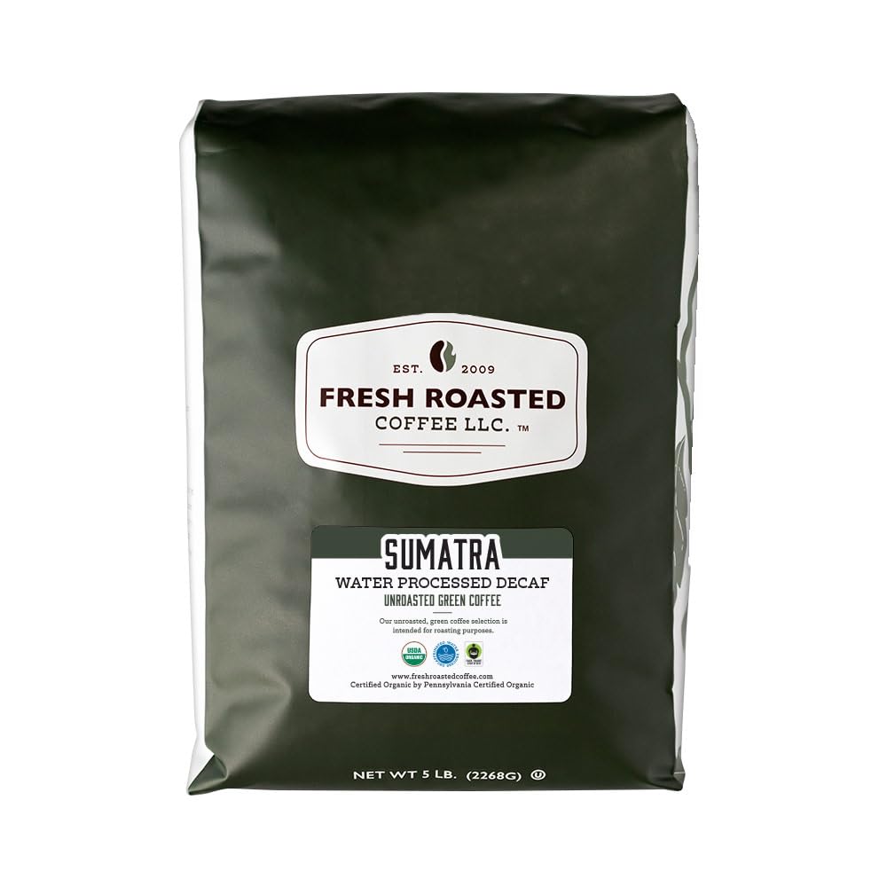 Fresh Roasted Coffee Organic Fair Trade Swiss Water Decaf Sumatra 5 Pound