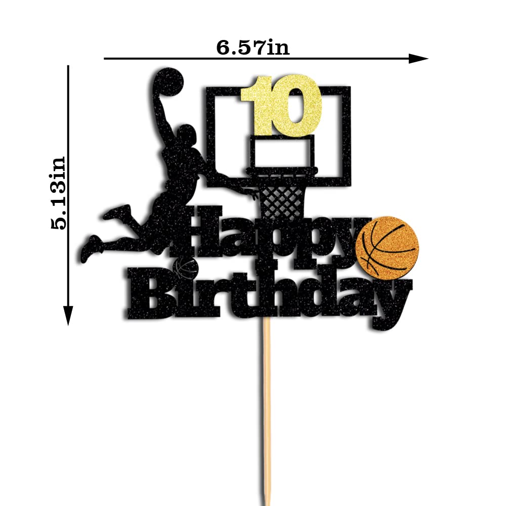 Basketball Happy 10Th Birthday Cake Topper-Basketball Themed Birthday Party Cake Decoration-10 Years Birthday Party Supplies (10