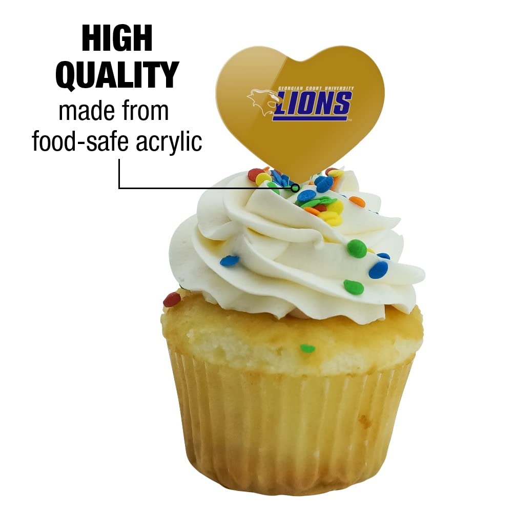 GRAPHICS & MORE Cupcake Picks Set of 6, Acrylic, Georgian Court University, Heart Love Design, Model CUPT.HRT.ACR.6PK.CLCGCU500B
