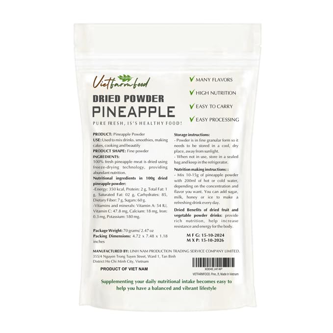 Pineapple Powder 2.47 Oz (70G) Vietfarmfood: Freeze-Dried Extracted From 100% Pure, Sugar-Free. Used To Mix Mixed Drinks Fresh F