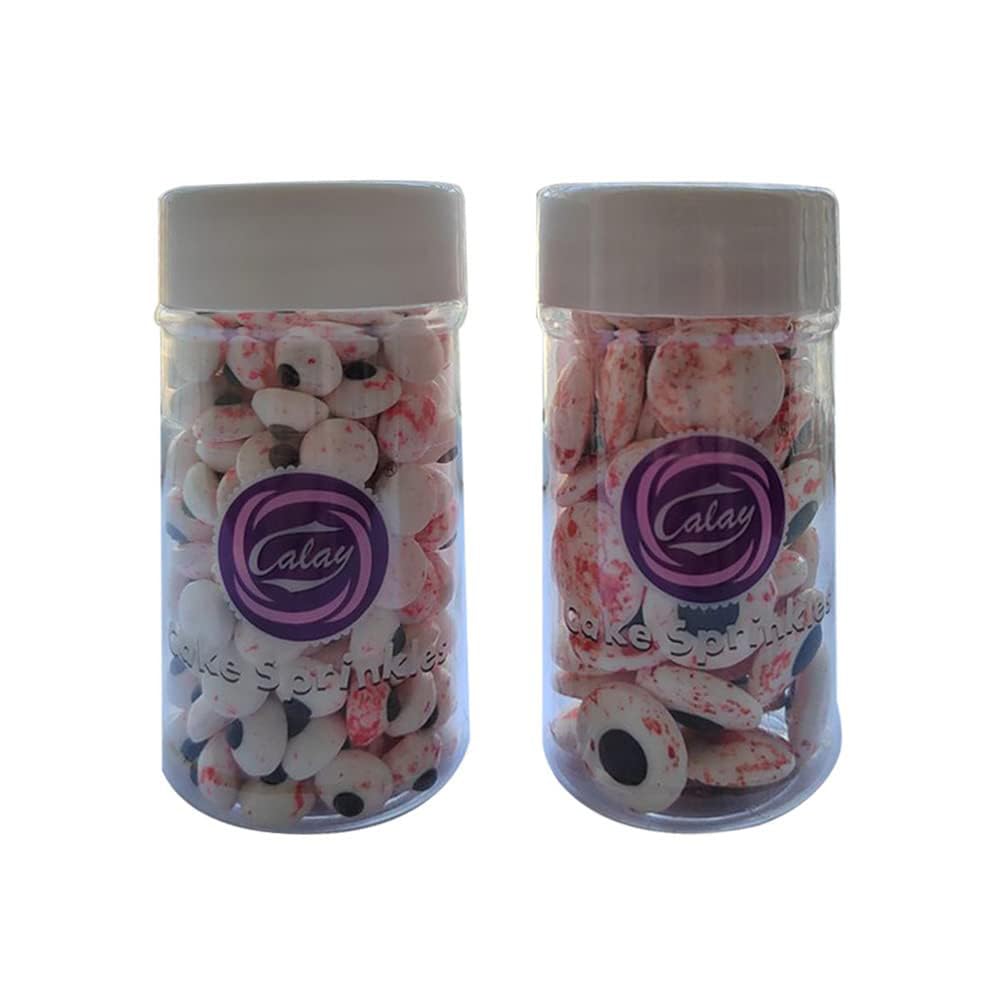 2 Bottles Candy Eyeballs Bloody Red Eyes Cake Cupcake Toppers Cookie Decorations,Two Size Mixed, Edible Dessert Sprinkles for Ha