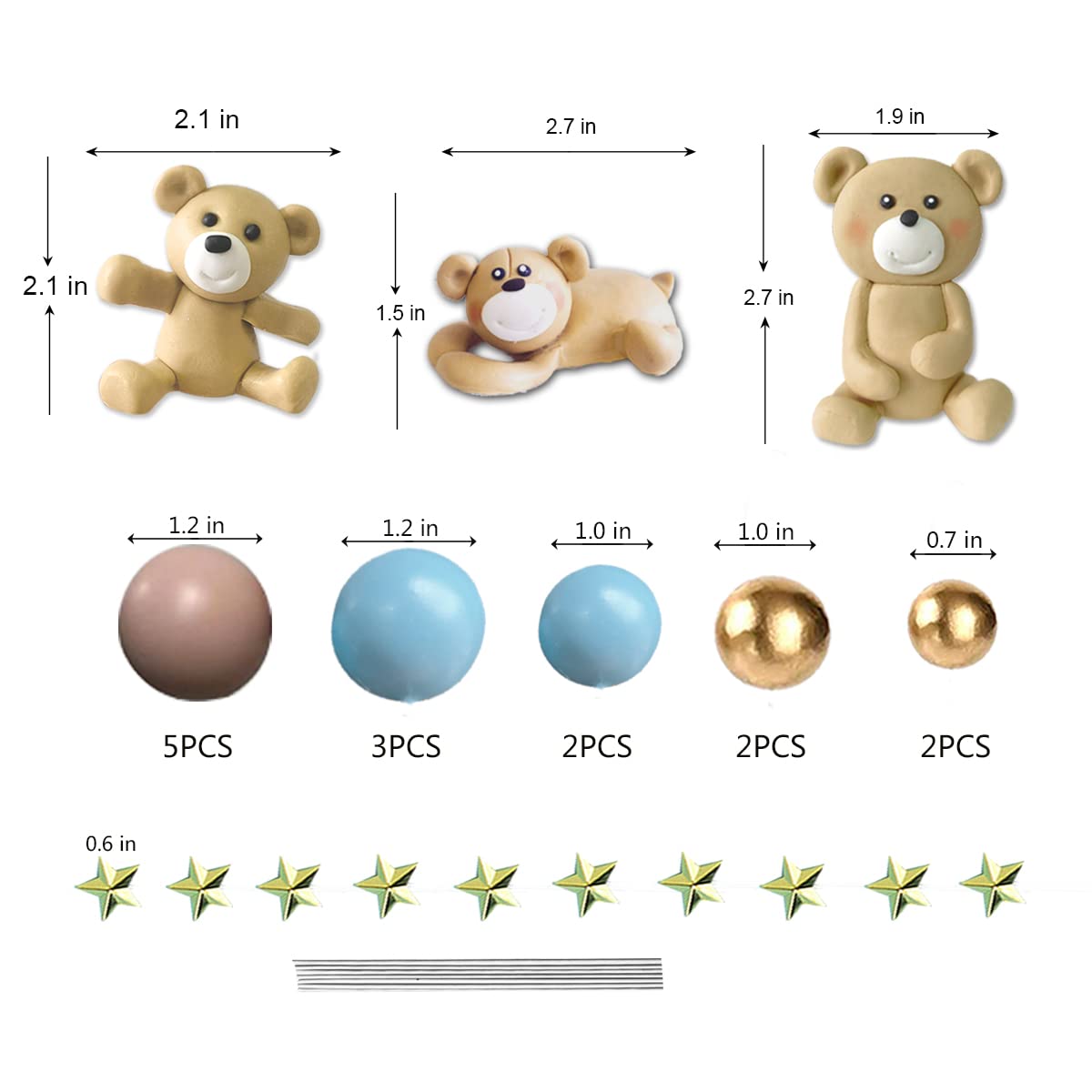 3D Bear Balls Cake Toppers For Birthday Baby Shower Party Decorations (Three Bear)