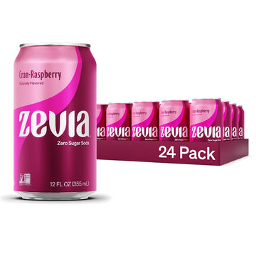 Zevia Zero Sugar Soda Cran-Raspberry 12 oz Cans 24-Pack Non-GMO Gluten-Free Vegan