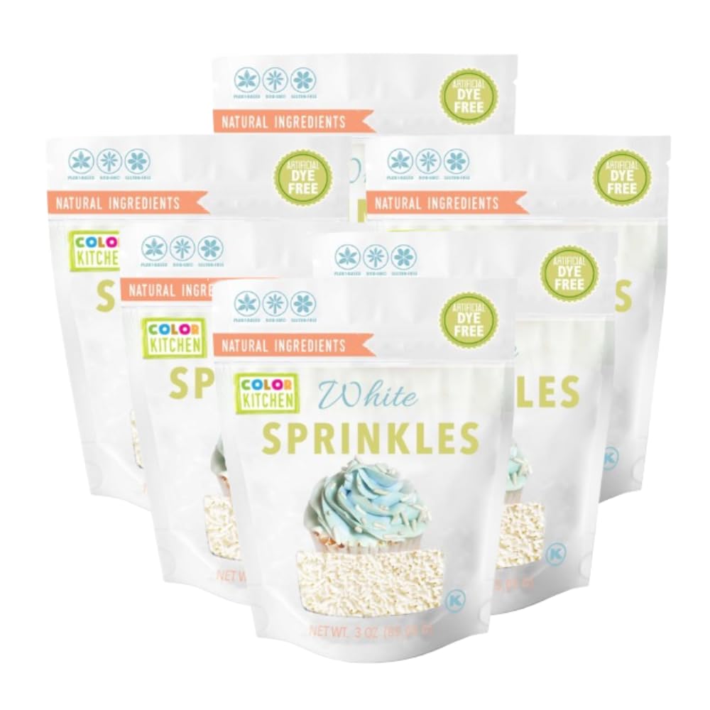 COLOR KITCHEN White Sprinkles Baking Decorations, Plant-Based, Gluten-Free, 3 OZ (Pack of 6)