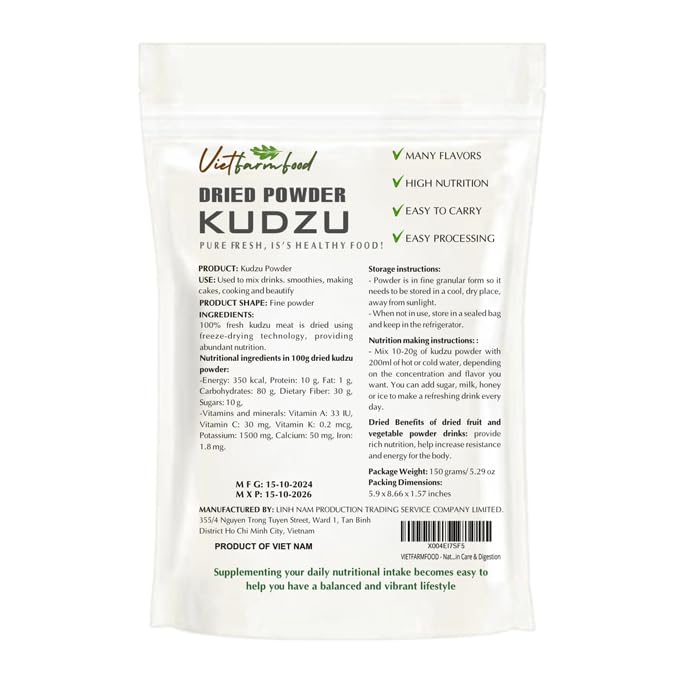 Kudzu Root Powder 5.29 Oz (150G) Vietfarmfood: Freeze-Dried Extracted From 100% Pure, Sugar-Free. Used To Mix Mixed Drinks Fresh