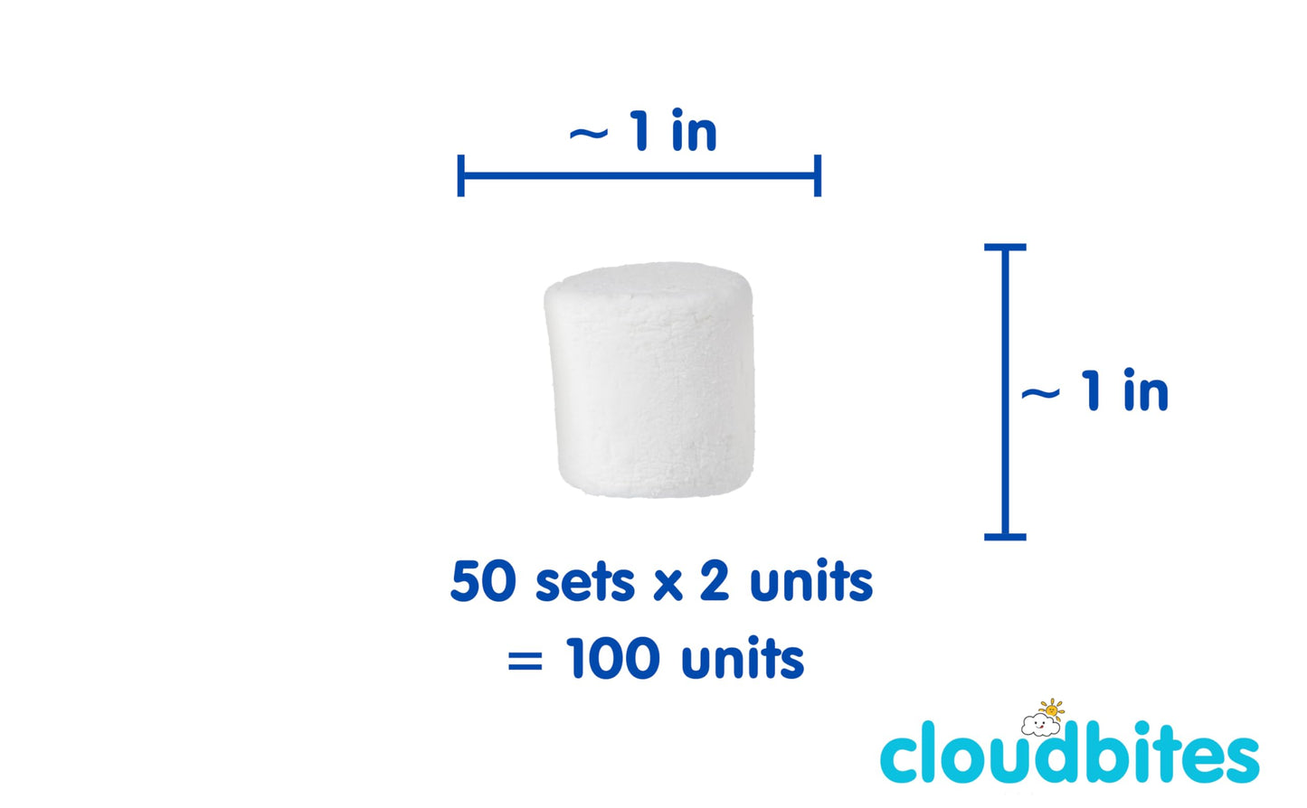 Cloudbites Individually Wrapped Marshmallows | Cylinder 1'' | 50 X 2 Sets (100 Units) | Great For S'Mores Or Snacks (Cylinder)