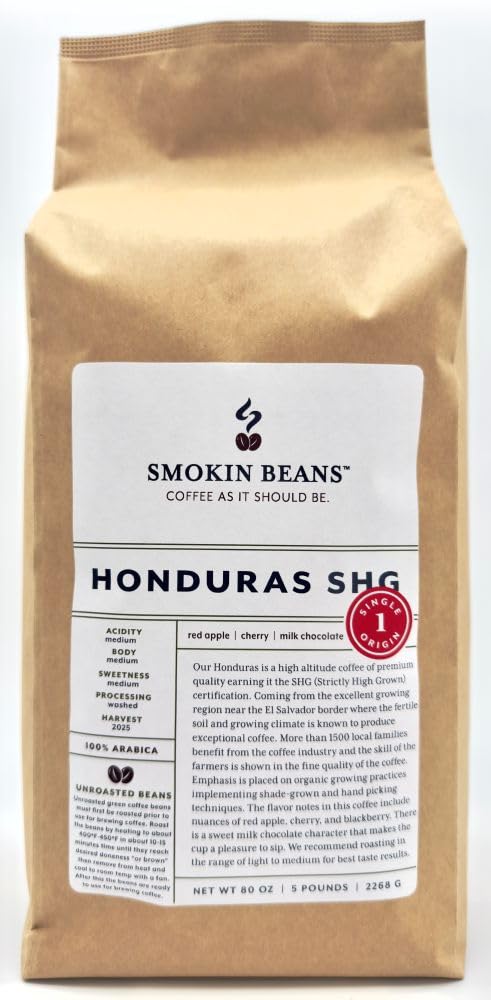 Smokin Beans Unroasted Green Arabica Coffee Beans, 5-Pound Fresh Current Crop, Specialty Grade, Roast at Home