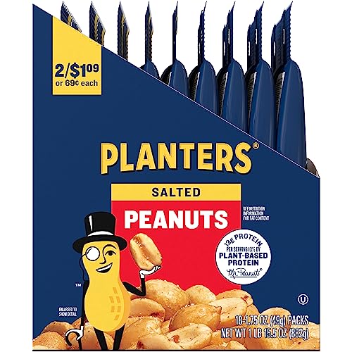 PLANTERS Salted Peanuts, 1.75 oz., 18 Count Pack - Snack Size, Perfect for On-the-Go