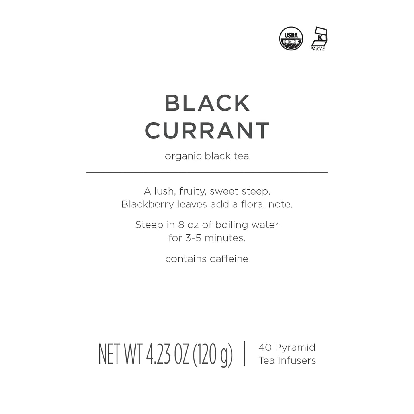 Tea Forte Black Currant Premium Organic Caffeinated Black Tea Blend Event Box, Bulk Pack 40 Count, 10 Per Tray Individually Wrap