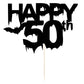 Qertesl Black Glitter Happy 50 Cake Topper, Happy 50Th Birthday Cake Decoration, Bat Halloween 50Th Birthday Party Cake Decorati