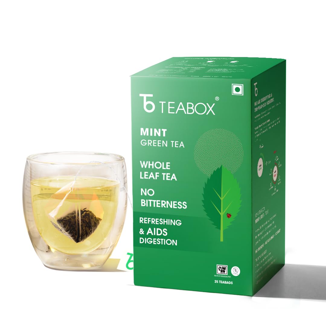 Teabox Enhanced Darjeeling Green Tea With Natural Peppermint Leaves |100% Whole Leaf & 0% Bitterness | Green Tea From The Himalayas | 25 Tea Bags (Low Caffeine)