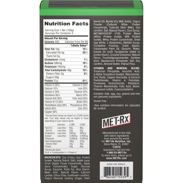 Product Of Met-Rx Big100, Bar - Colossal Crispy Apple Pie, Count 9 (3.52 Oz ) - Nutrition Bar With Protein / Grab Varieties & Flavors