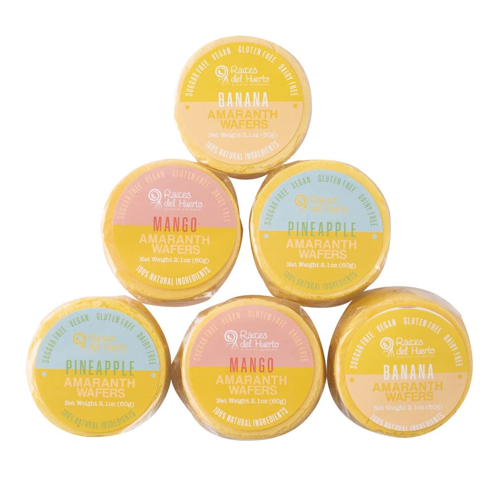 Ra  Ces Del Huerto. Amaranth Wafers Thins-Obleas - Low Calorie Snack. (Yellow (Banana, Mango, Pineapple), 6 Pack)