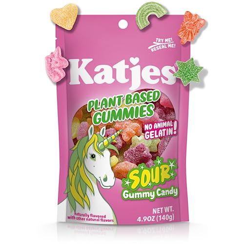 Katjes Plant Based Sour Gummy Candy - Passion Fruit, Orange, Lime, Raspberry & Black Currant Flavored Sour Gummies - Palm Oil Fr