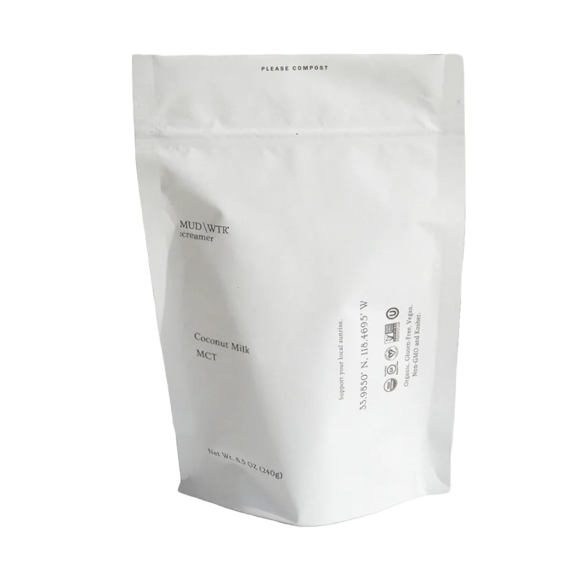 Mud Wtr Plant-Based Powder :Creamer(30 Servings) For Mud Wtr Or Coffee, Non-Dairy Made From Mct Oil, Organic, Kosher, Non-Gmo, G