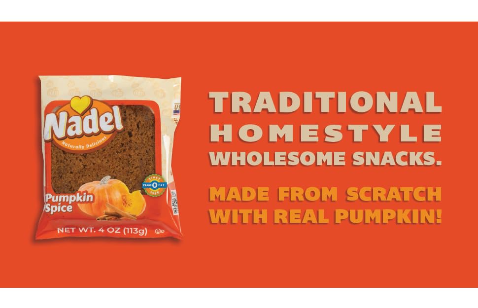 Nadel - Naturally Delicious Pumpkin Spice Bread Slices, 8 Pack, Sweet Breads & Cakes Breakfast Bar, Back To School Lunch Snack.