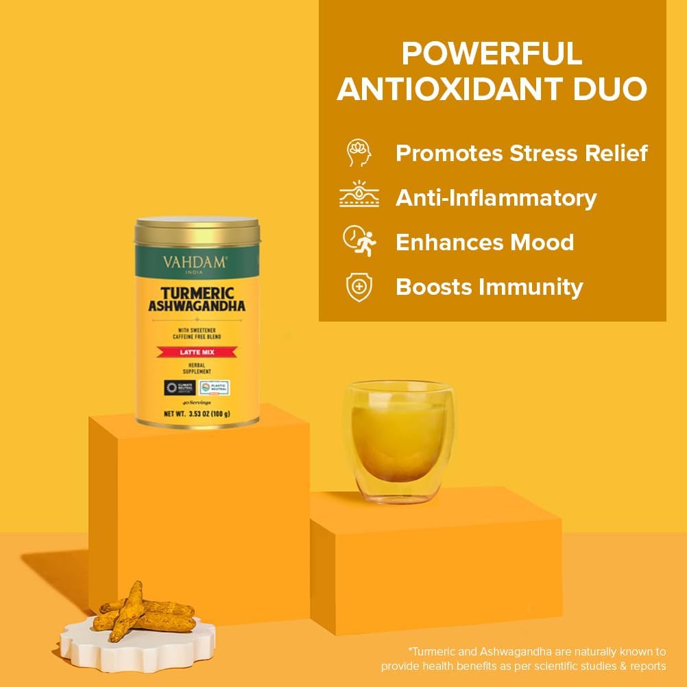 Vahdam, Turmeric Ashwagandha - Ashwagandha With Turmeric, Ginger & Black Pepper | Non-Gmo & Gluten Free | Herbal Nutrition Product - 40 Servings