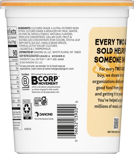 Too Good & Co. Vanilla Flavored Lower Sugar, Low Fat Greek Yogurt Cultured Product, 32 OZ Tub