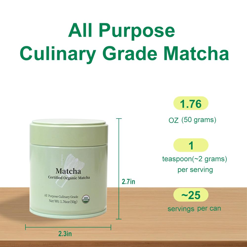 MatchAdmire Organic Green Tea Matcha Powder, Culinary Grade, Rich Flavor, 50g, Vegan, No Fillers, Radiation-Free