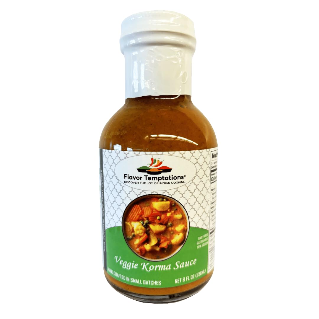 Veggie Korma Indian Curry Simmer Sauce Pack by Flavor Temptations | Organic spices, Vegan, Gluten-free, Low Sodium (8 FL Oz Glas