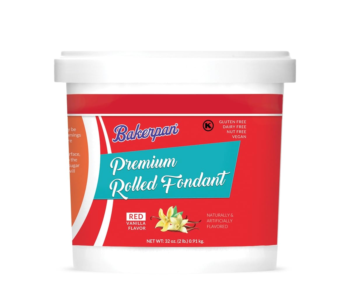 Bakerpan Premium Rolled Red Fondant For Cake Decorating - 2 Pounds, Vanilla Flavor