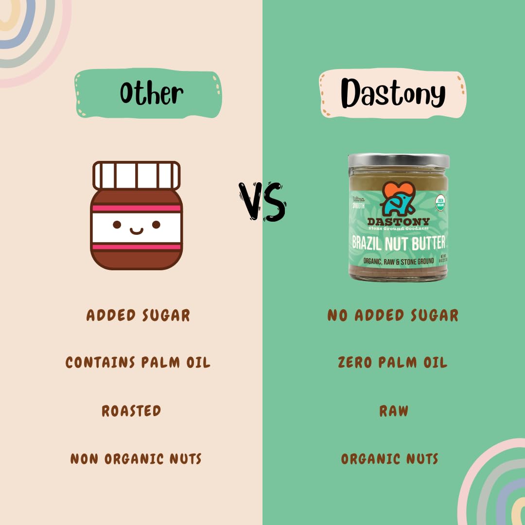 Dastony Organic Raw Brazil Nut Butter, 8 Oz | Only One Ingredient | Vegan, Paleo And Keto Friendly, Non Gmo, Gluten-Free - Pack