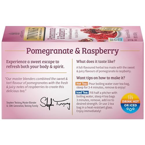 Twinings Pomegranate & Raspberry Herbal Tea, 20 Count (Pack of 6), Naturally Caffeine-Free, Individually Wrapped Bags