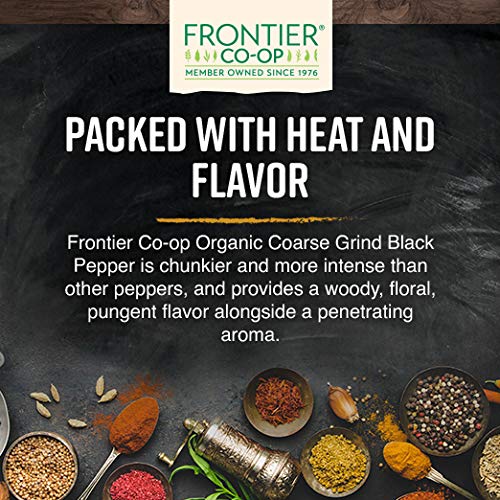 Frontier Co-op Organic Fair Trade Black Pepper Coarse Grind, 16 Ounces - Premium Seasoning for Cooking and Baking