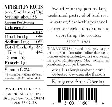Sarabeths Blood Orange Marmalade, 18 oz (Pack of 2) - Sweet Citrus Spread, 1.12 lb Total Weight