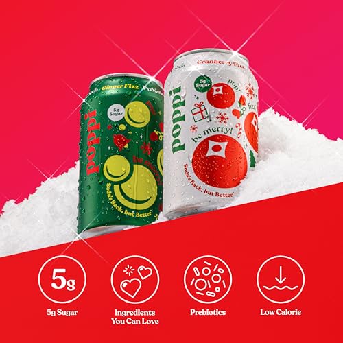 Poppi Sparkling Prebiotic Soda Beverage with Apple Cider Vinegar  Seltzer Water and Fruit Juice  Naughty or Nice Variety Pack  12 Fl Oz  Pack of 12  Packaging May Vary
