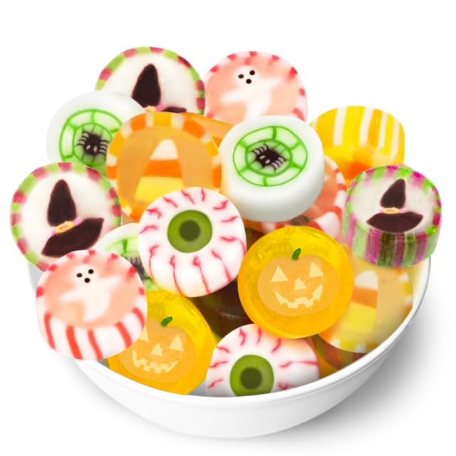 Halloween Candy - Hard Candy Mix Individually Wrapped Bulk 1 LB Bag - Small Hard Candies - Candy Corn, Pumpkin, Ghost, Eyeball, 