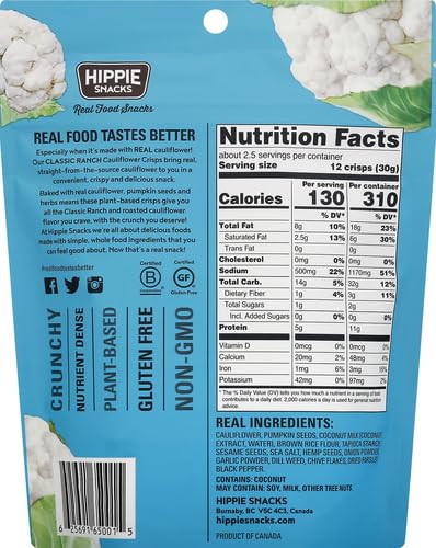 Hippie Snacks Cauliflower Crisps Classic Ranch 2.5Oz
