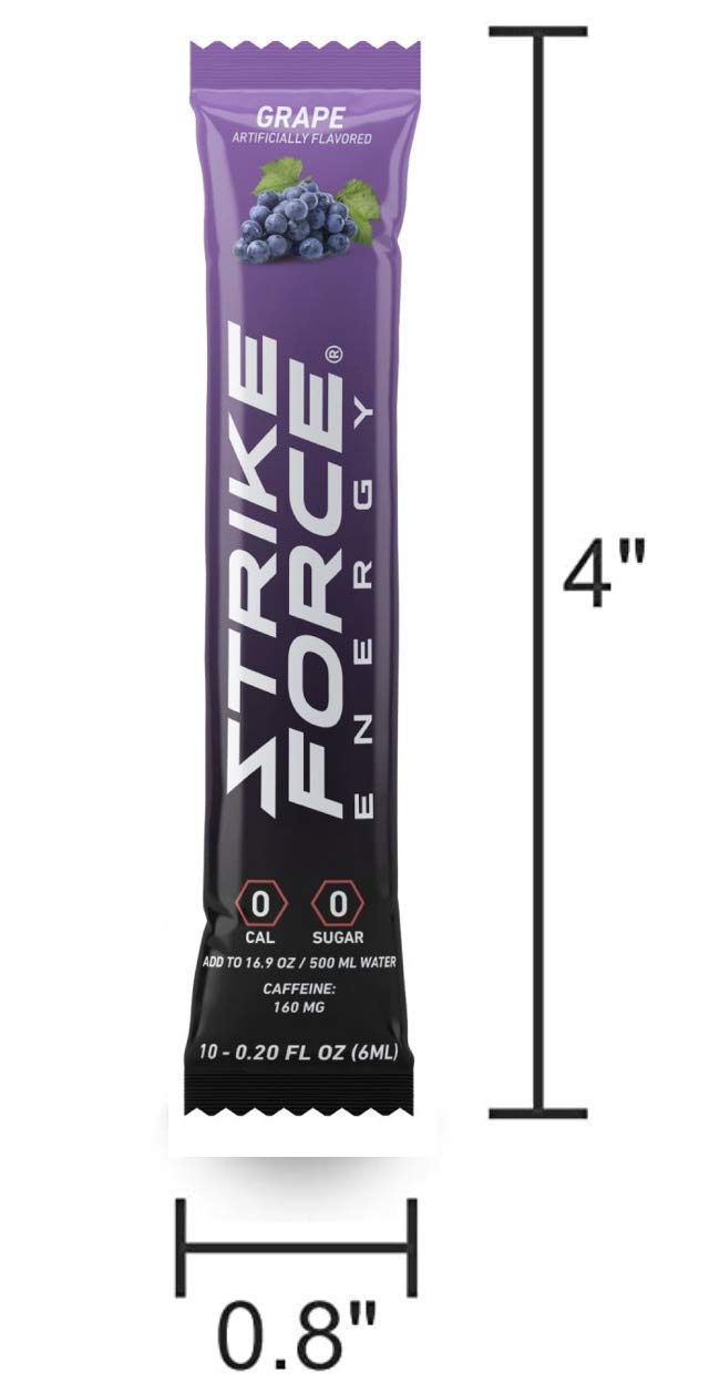 Strike Force Energy Drink Mix - G  Flavor, Zero Calories, Keto Friendly, Sugar Free - 10 Liquid Packs
