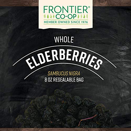 Frontier Co-op Dried Elderberries, European Whole, 8oz Bag, Kosher, Non-GMO, Purple