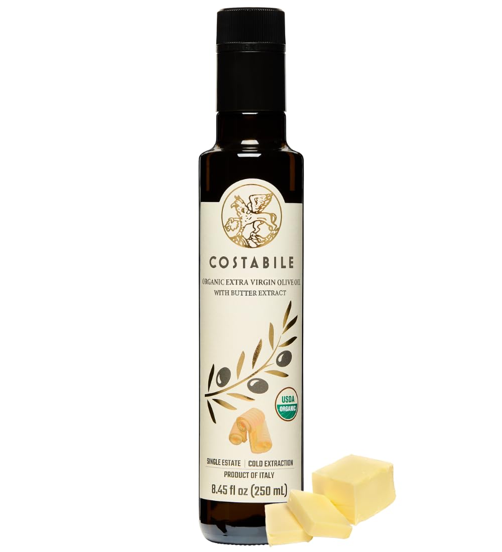 Costabile Organic Extra Virgin Butter Olive Oil, 8.45 Fl Oz - Ideal for Baking, Cooking, and Popcorn Seasoning