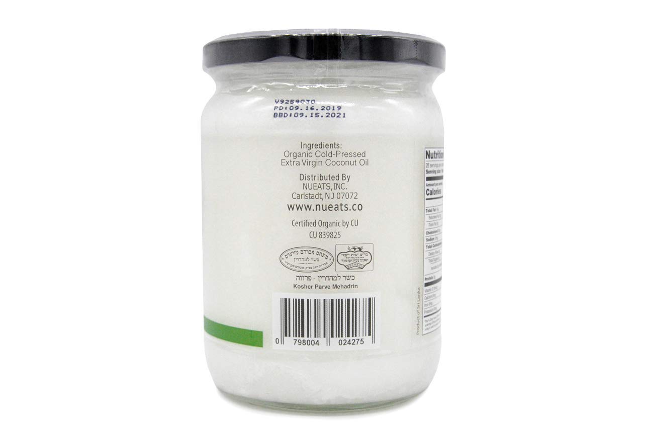 Nueats, Organic Coconut Oil, 16Oz, Extra Virgin & Unrefined Cold Pressed/Usda Organic, Kosher, Keto, Vegan, Paleo, Non-Gmo