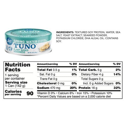 Loma Linda Tuno - Plant-Based - Spring Water (5 Oz.) - Non-Gmo, Ocean Safe, Omega 3, Seafood Alternative