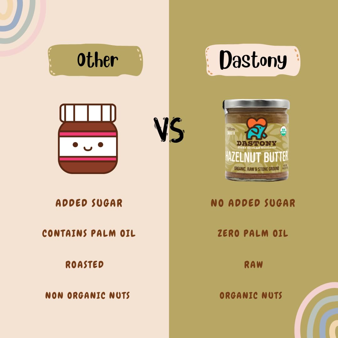 Dastony Organic Raw Hazelnut Butter, 8 Oz | Only One Ingredient | Vegan, Paleo And Keto Friendly, Non Gmo, Gluten-Free - Pack Of