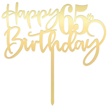 Mirrored Gold Acrylic 65Th Birthday Cake Topper - Durable Party Cake Decoration