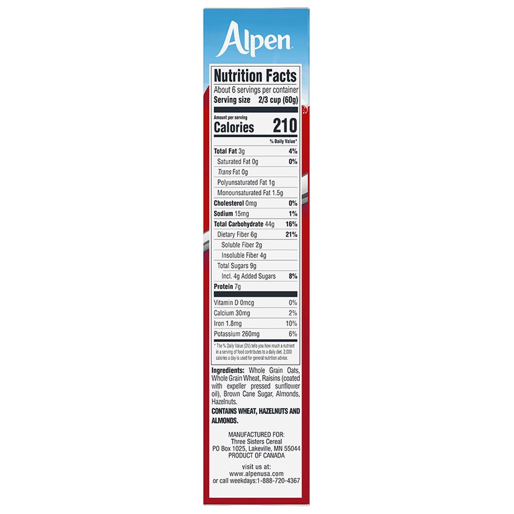Alpen Muesli Original Cereal, Heart Healthy Cereal With Wheat Flakes, Rolled Oats, Nuts And Raisins, Non-Gmo Project Verified, 14 Oz Box (Pack Of 1)