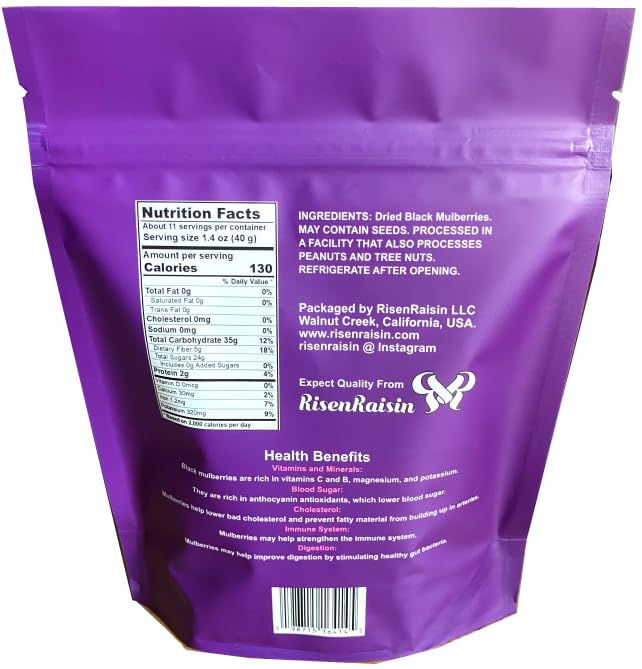 RisenRaisin Dried Black Mulberries, No Sugar Added, All Natural, 16 oz (1 LB)