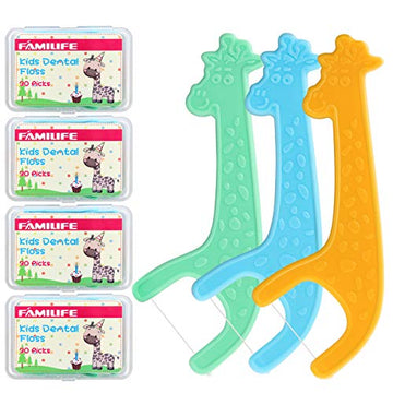 Familife Kids Dental Floss Picks Without Fluoride,4 Travel Handy Cases Unflavored Flosser 120 Picks