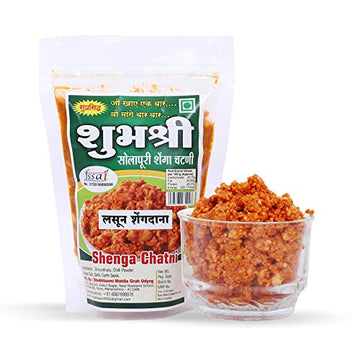 Shubhashree Peanut Chutney With Garlic 400G (200G X 2 Packs) | Authentic Solapur Hand Pounded Shenga Chutney