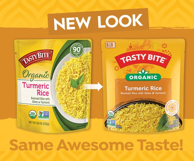 Tasty Bite Organic Turmeric Rice, 8.8 Ounce, Pack Of 6, Ready To Eat, Microwavable, Vegetarian, Gluten-Free
