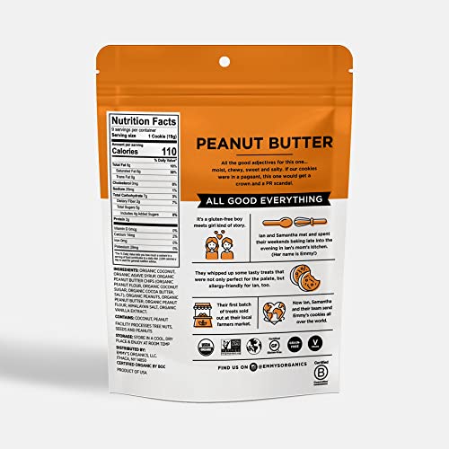 Emmys Organics, Coconut Cookies - Peanut Butter, 6 oz (Pack of 2) | Gluten-Free Organic Cookies, Vegan, Paleo-Friendly