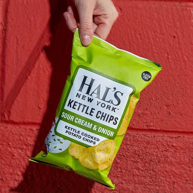 Hal'S New York Kettle Cooked Gluten Free Sour Cream & Onion Flavored Potato Chip Crisps, 2 Oz (Pack Of 6)