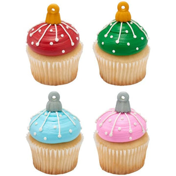 Gold And Silver Christmas Ornament Edible Sugar Cake Toppers, 24 Count
