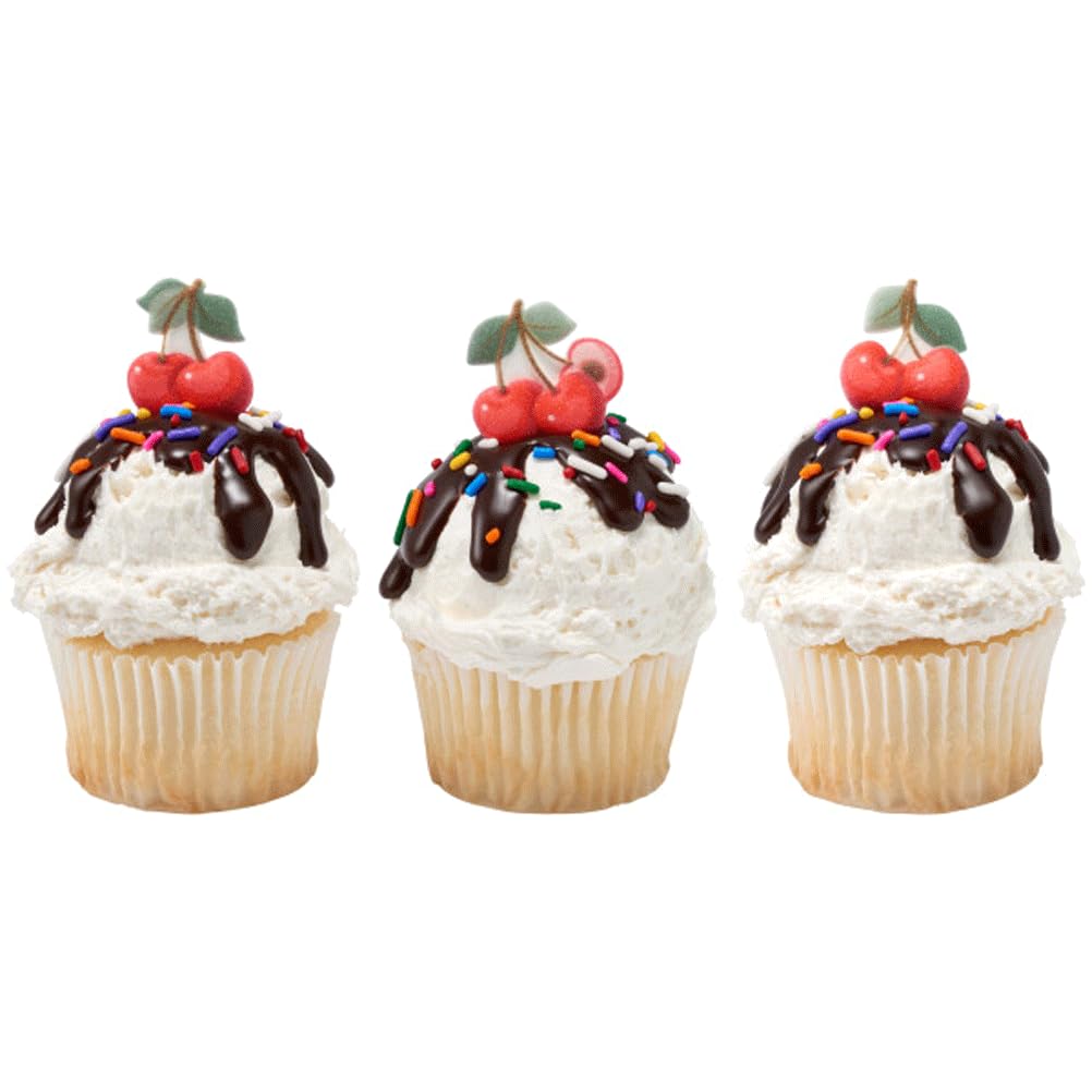 Fruit Shaped Sugar Decorations Cookie Cupcake Cake Edible Toppers 12 Pc (Cherries)