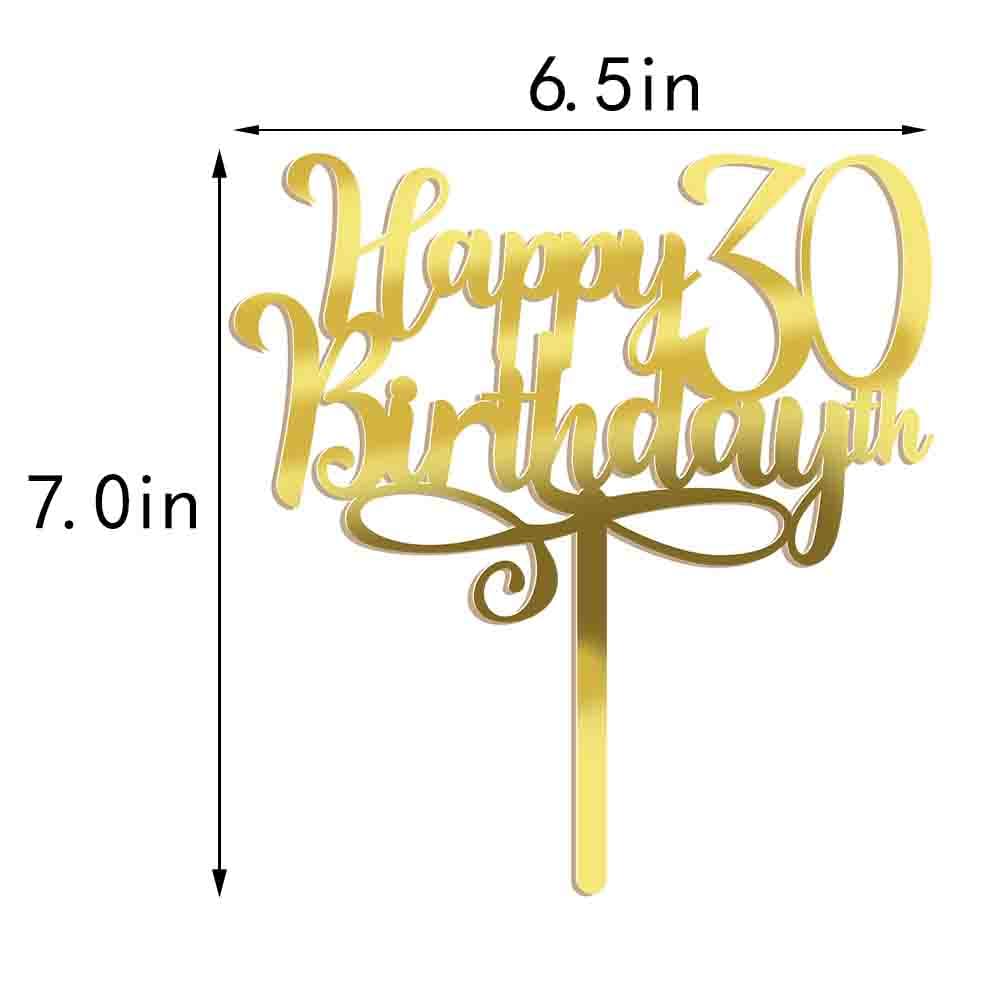 Happy 00Th Birthday Cake Topper, 00 Birthday Party Cake Decorations (Acrylic Gold, 30Th)