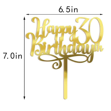 Happy 00Th Birthday Cake Topper, 00 Birthday Party Cake Decorations (Acrylic Gold, 30Th)